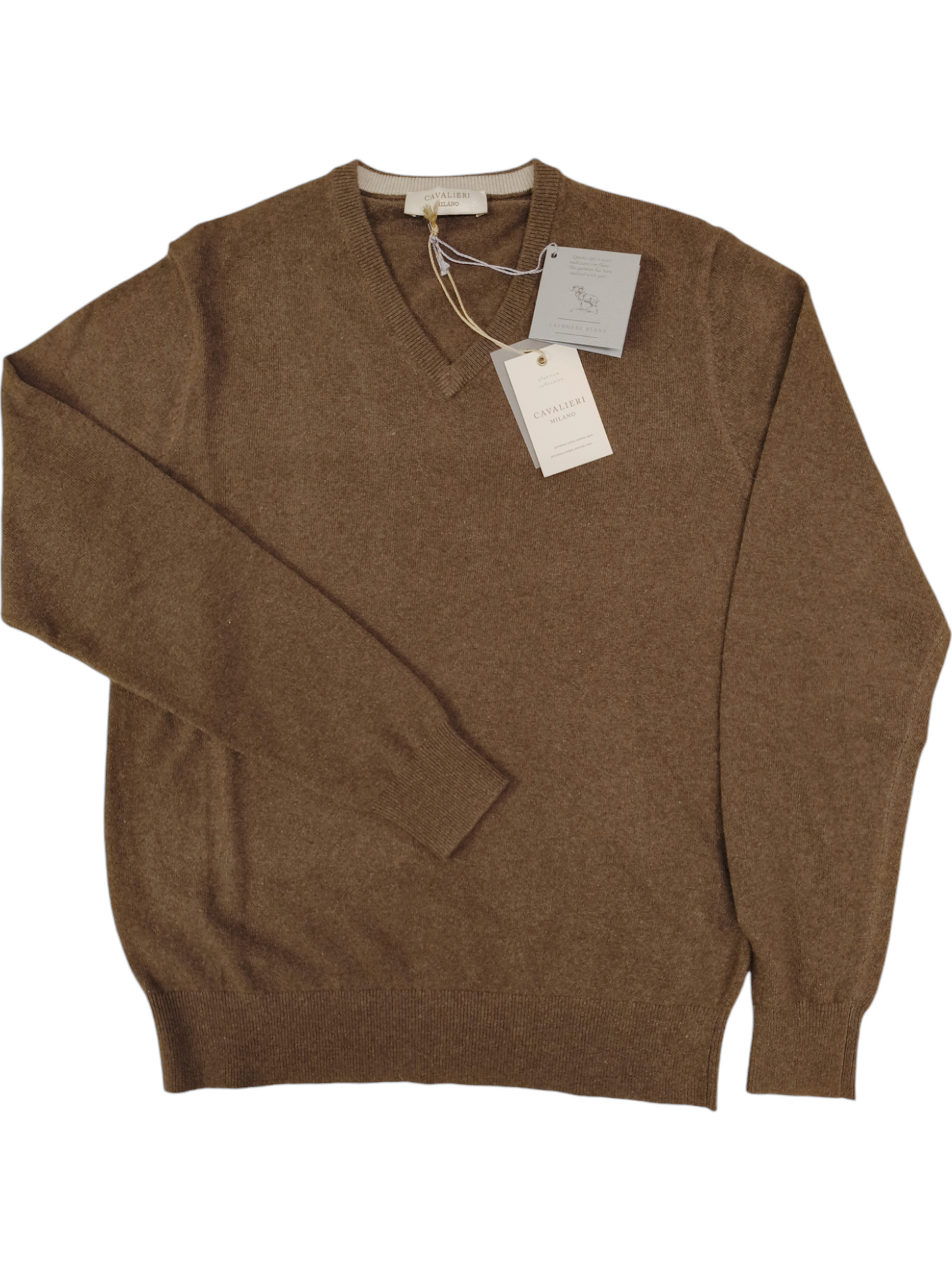 Maglia Scollo V Lana Cashmere Viscosa. Col. Nocciola. Cavalieri Milano