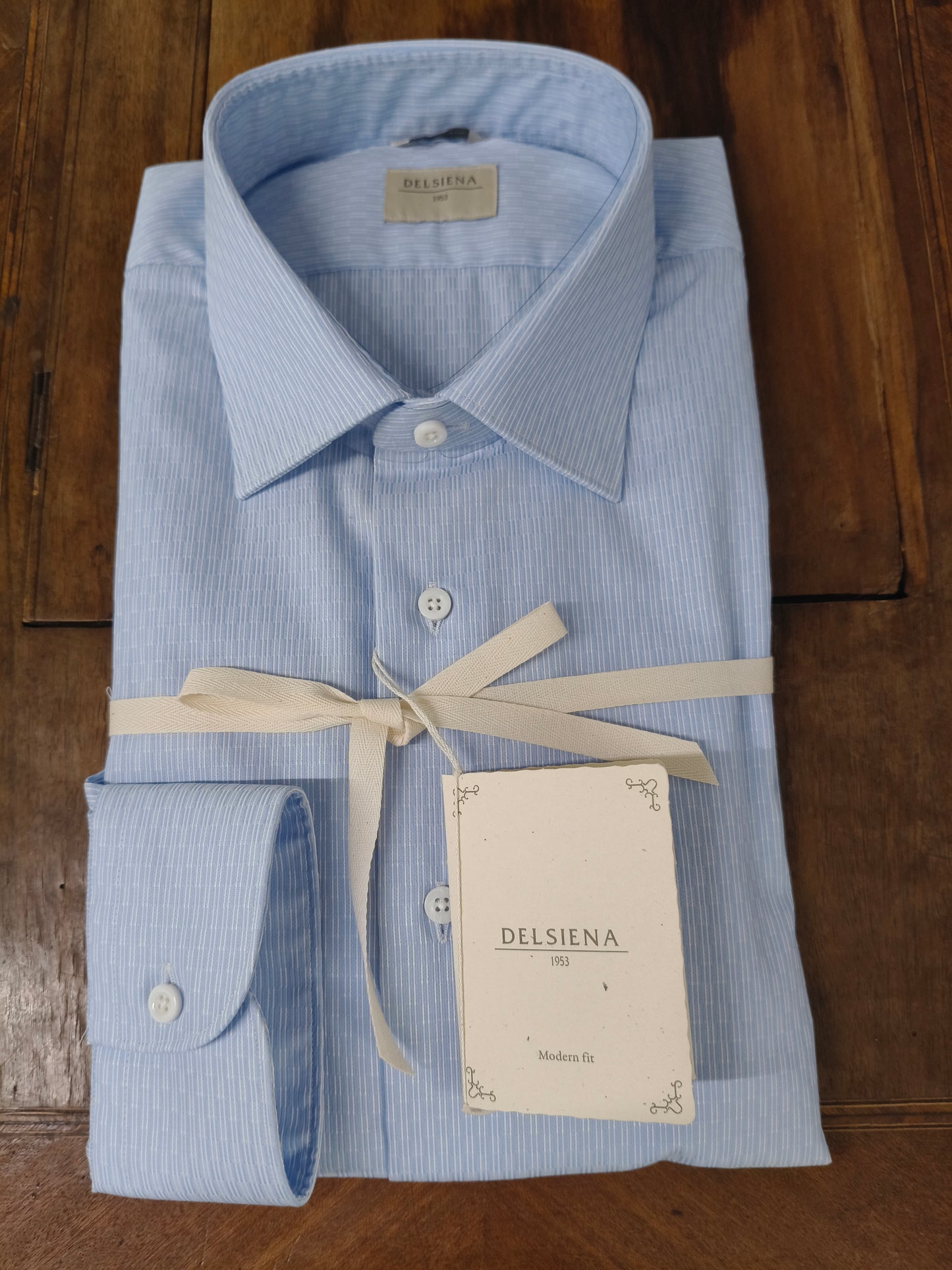 DelSiena camicia uomo righe Bianco Celeste bianco. Collo italiano punta classico. Moder-fit