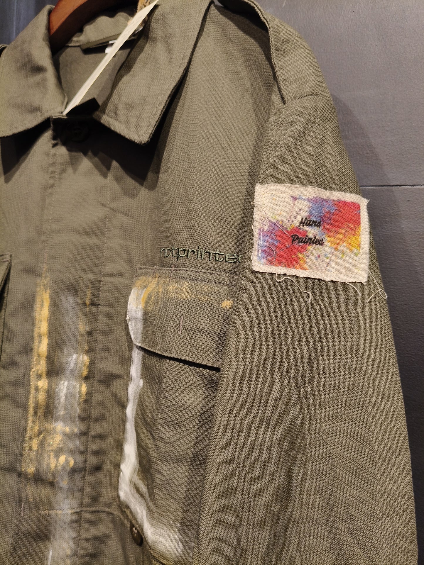 Giacca Vintage Militare dipinta a mano.Tg L NOTPRINTED. Crans montana. Pezzo unico nr 5126