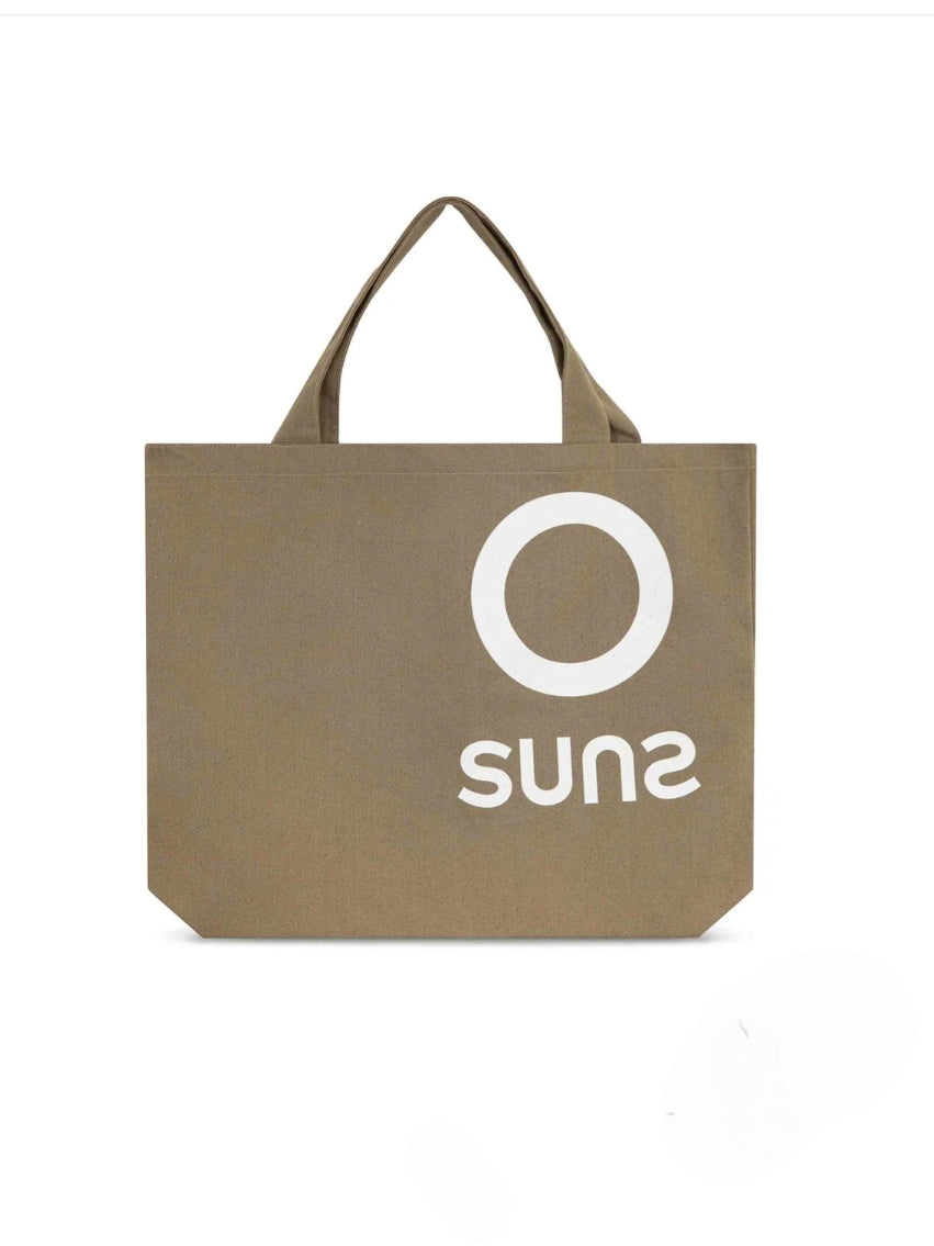 Beach bags. Shopping bag SUNS in tela di Cotone. Tabacco/beige