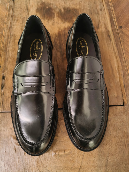 Mocassino Nero LUCIDO calzatura Artigianale WOW vera pelle