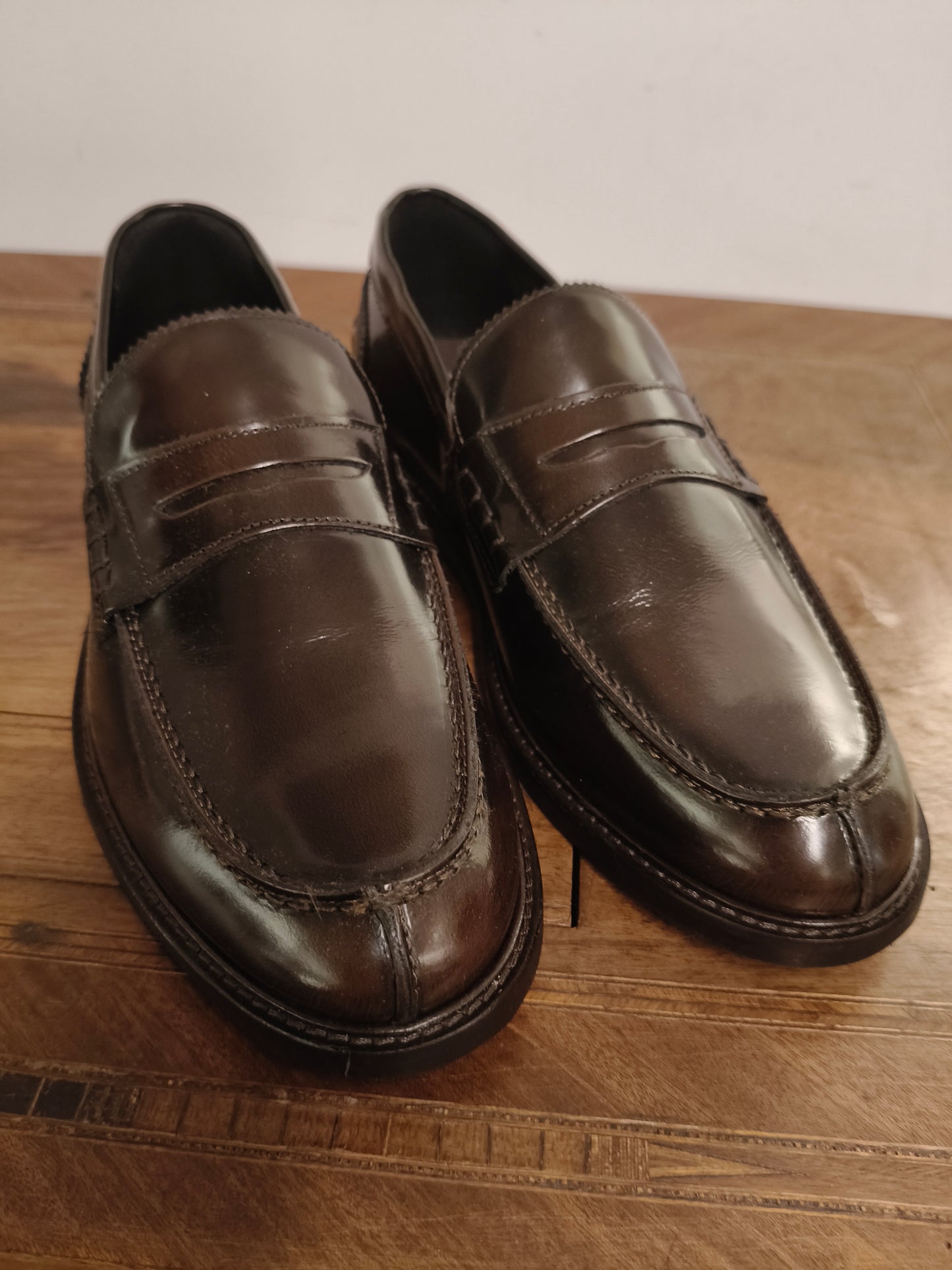 Mocassino colore Testa di moro LUCIDO. Calzatura Artigianale WOW vera pelle