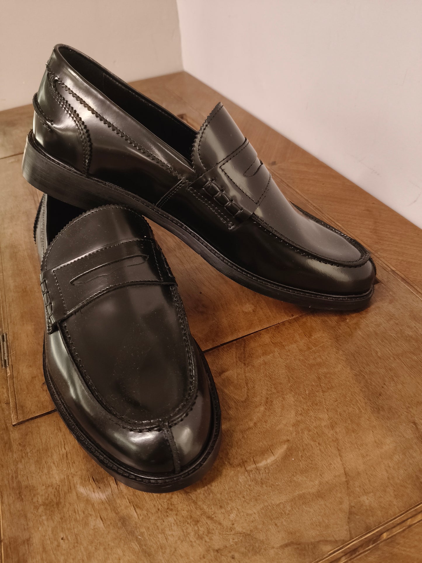 Mocassino Nero LUCIDO calzatura Artigianale WOW vera pelle